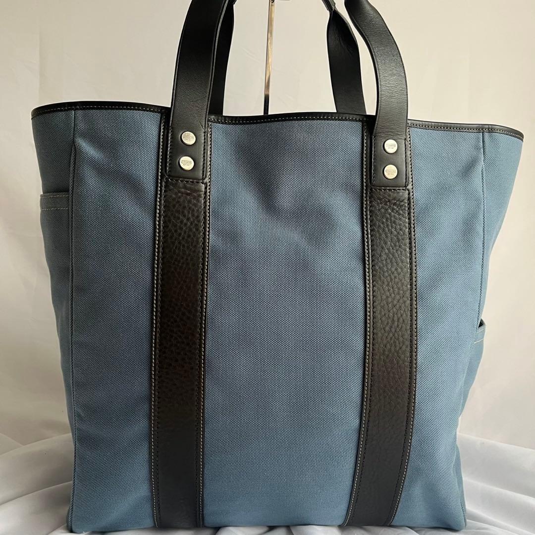 ✨未使用級✨　coach トートバッグ　キャンバス　レザー　淡い青色　メンズ