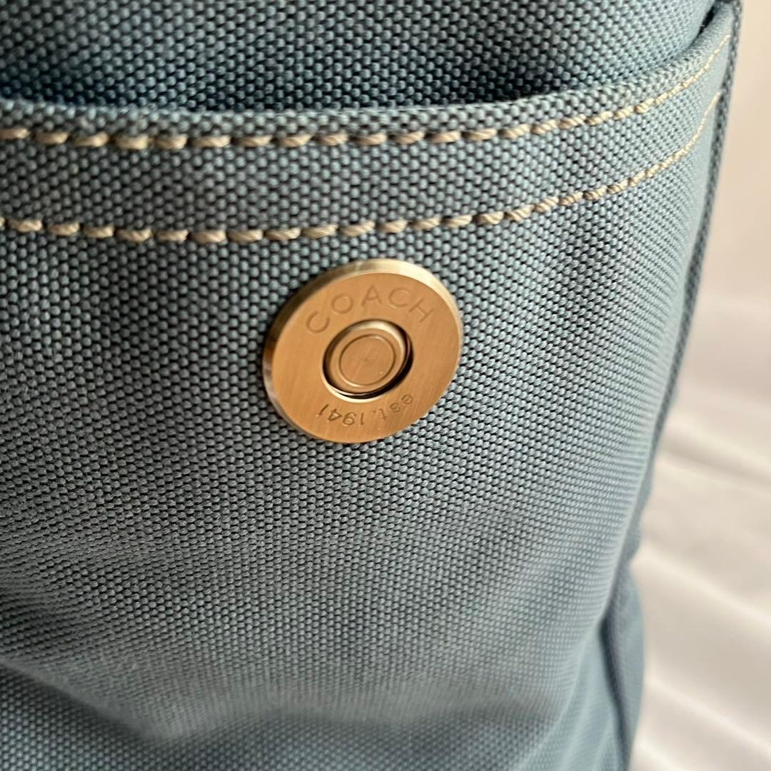 ✨未使用級✨　coach トートバッグ　キャンバス　レザー　淡い青色　メンズ