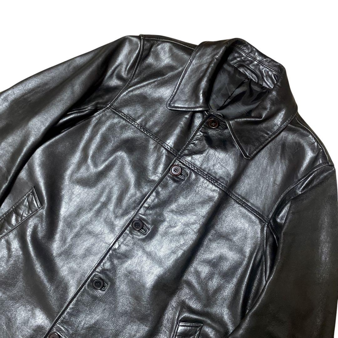 SHIPS カーコート　カウレザー　レザージャケット　本革　ブラック　L