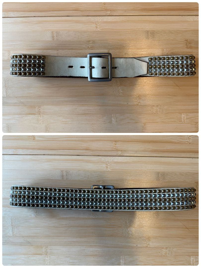 ⭐️HTC⭐️5連ピラミッド⭐️シルバー&ブラススタッズコンビ⭐️ホワイトレザー⭐️32