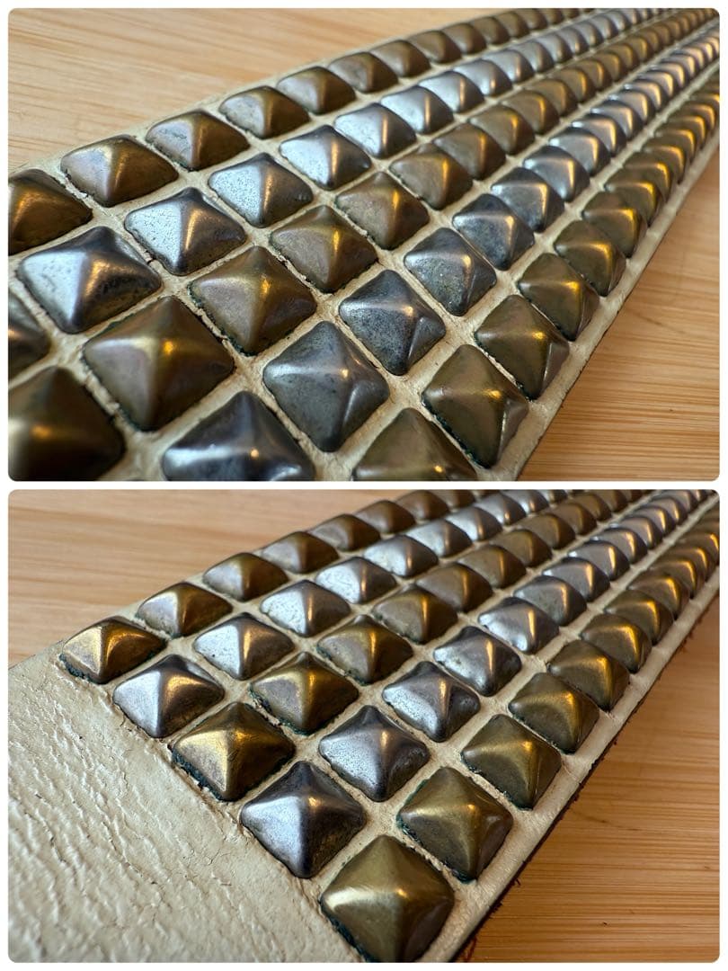 ⭐️HTC⭐️5連ピラミッド⭐️シルバー&ブラススタッズコンビ⭐️ホワイトレザー⭐️32