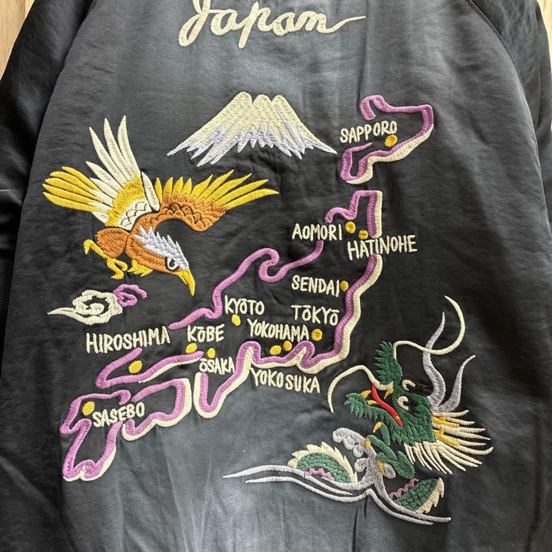 ヒューストン スカジャン マップ 地図柄 ヴィンテージ加工 ブラック 黒 XL