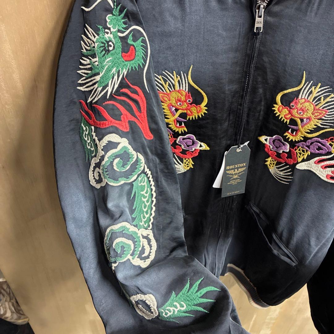 ヒューストン スカジャン マップ 地図柄 ヴィンテージ加工 ブラック 黒 XL