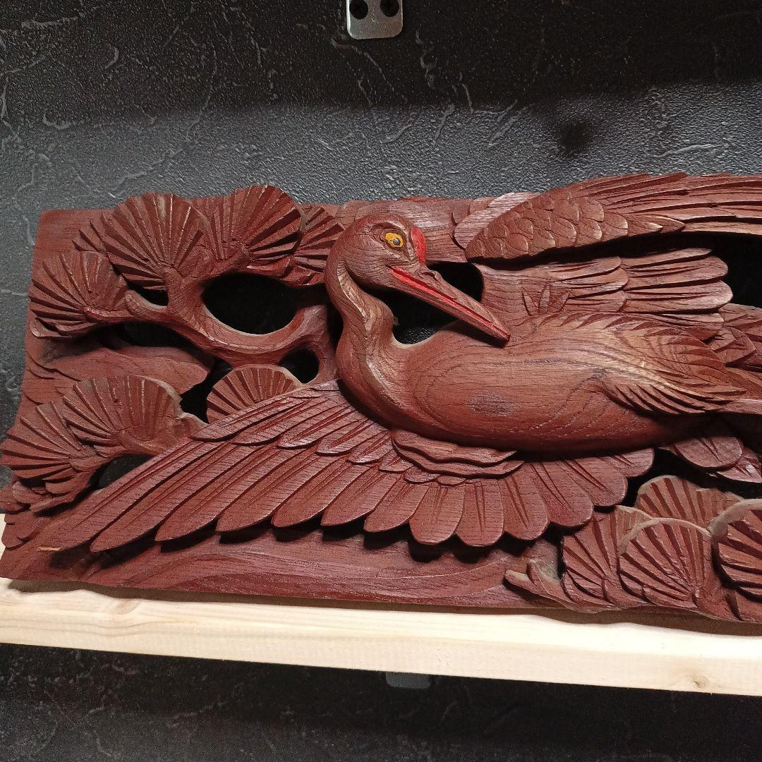 鶴　彫刻　欄間　肉厚　木彫り　寺院　仏閣　アンティーク　骨董品