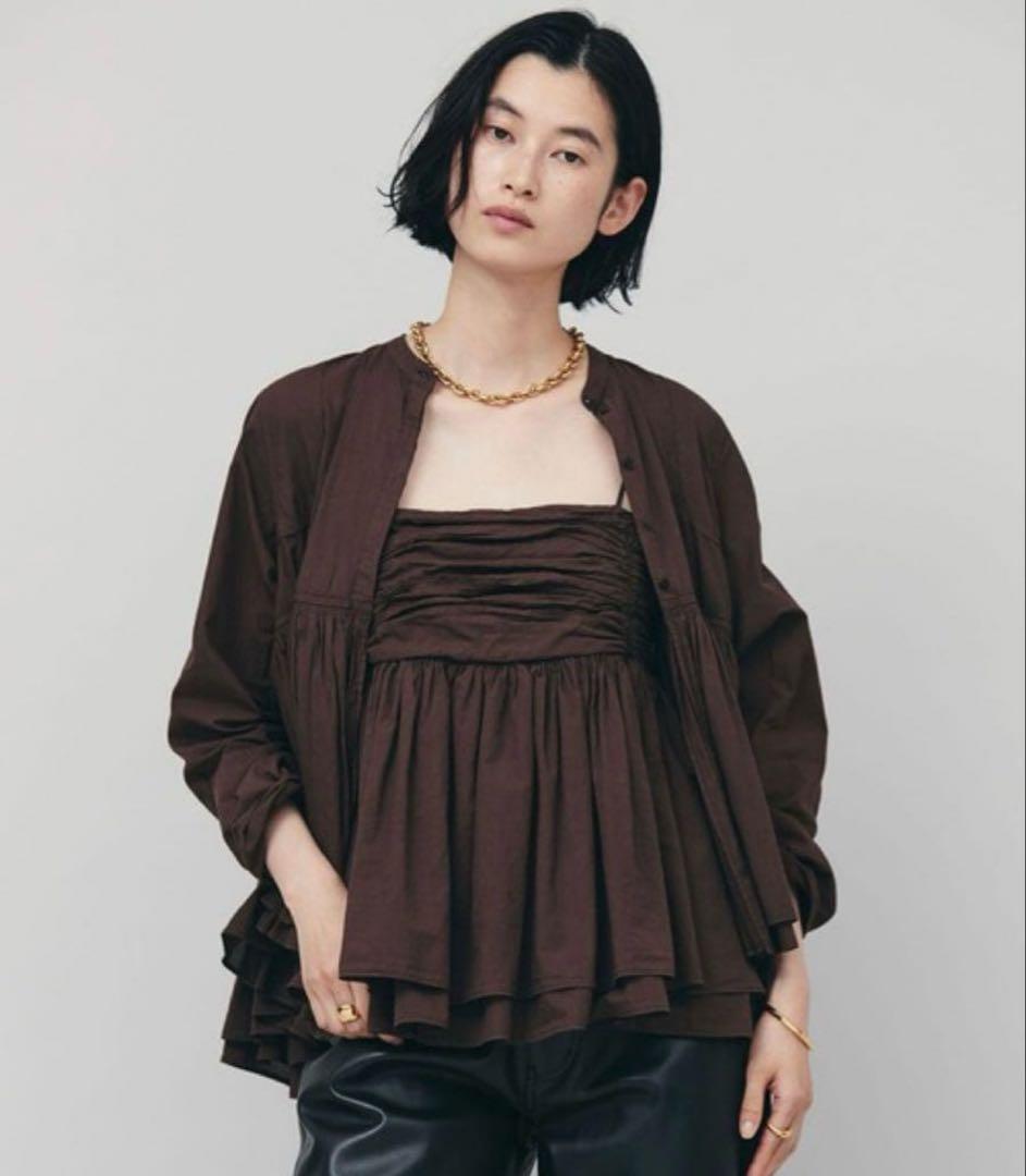 Curensology レイヤードギャザーブラウス ブラウン