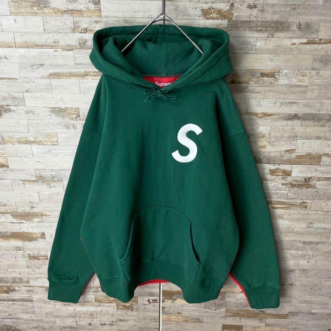 3336 U【美品・超人気デザイン】シュプリーム☆Sロゴ刺繍 切り替えパーカー