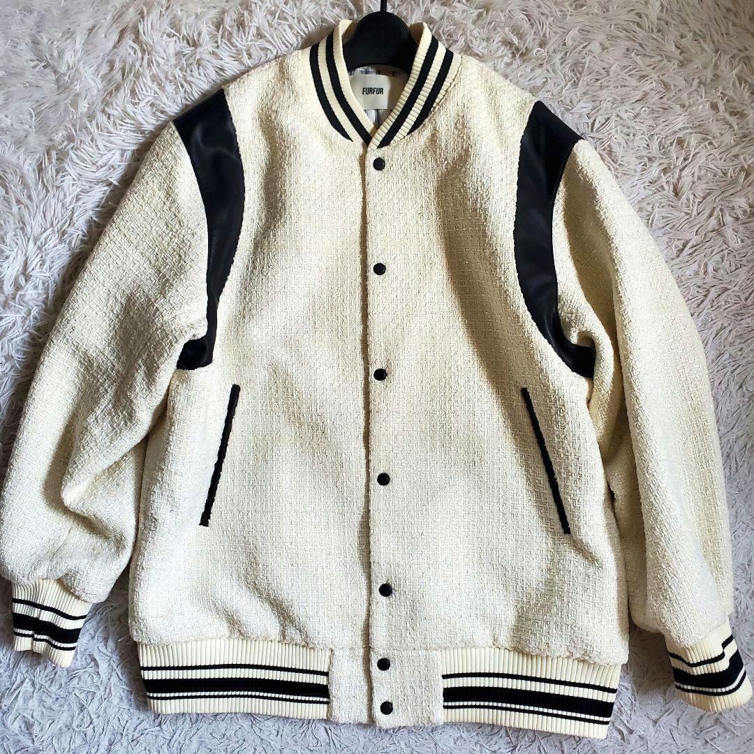 極美品 ファーファー 24aw バイカラーツイードスタジャン 現行 アイボリー