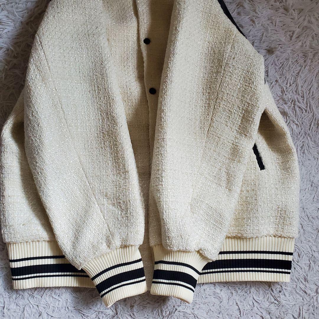 極美品 ファーファー 24aw バイカラーツイードスタジャン 現行 アイボリー
