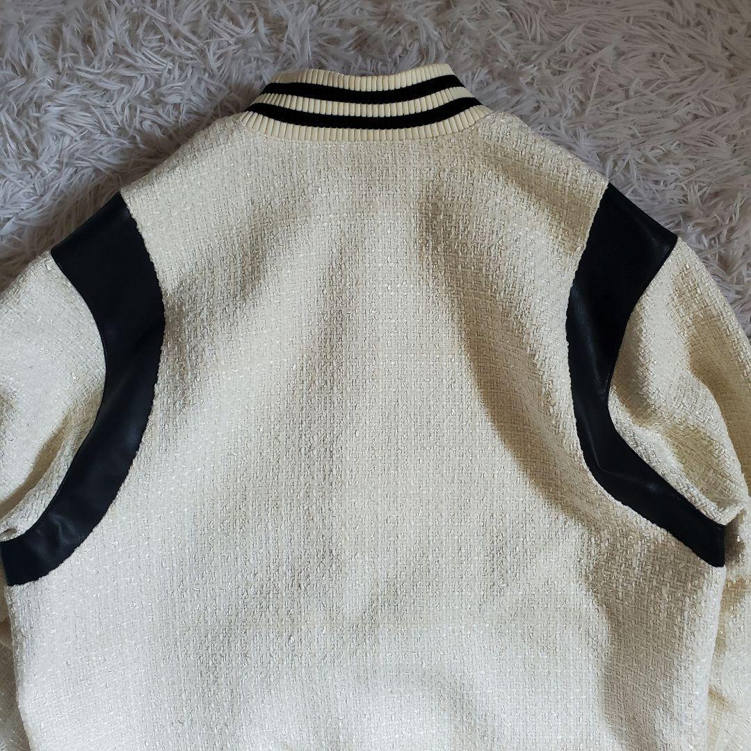 極美品 ファーファー 24aw バイカラーツイードスタジャン 現行 アイボリー