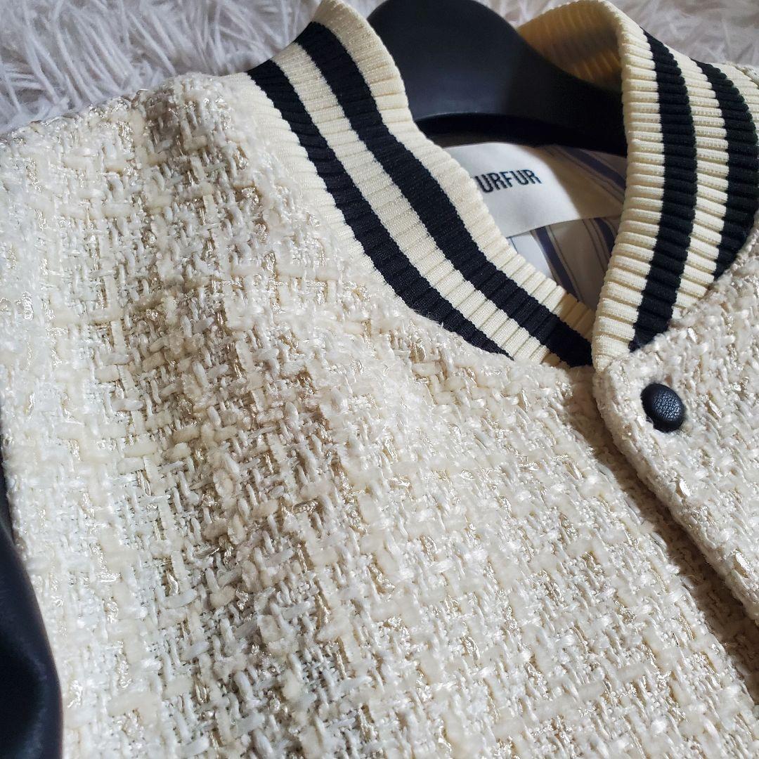 極美品 ファーファー 24aw バイカラーツイードスタジャン 現行 アイボリー