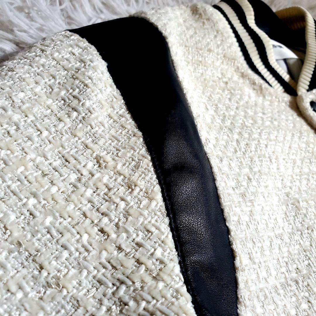 極美品 ファーファー 24aw バイカラーツイードスタジャン 現行 アイボリー