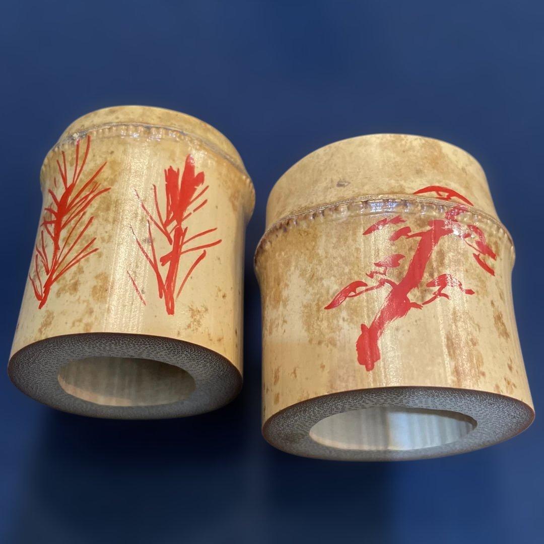 【竹田 益州】(和尚)花押・箱書『竹蓋置 一双』【高野 宗陵】(作)共箱※美品