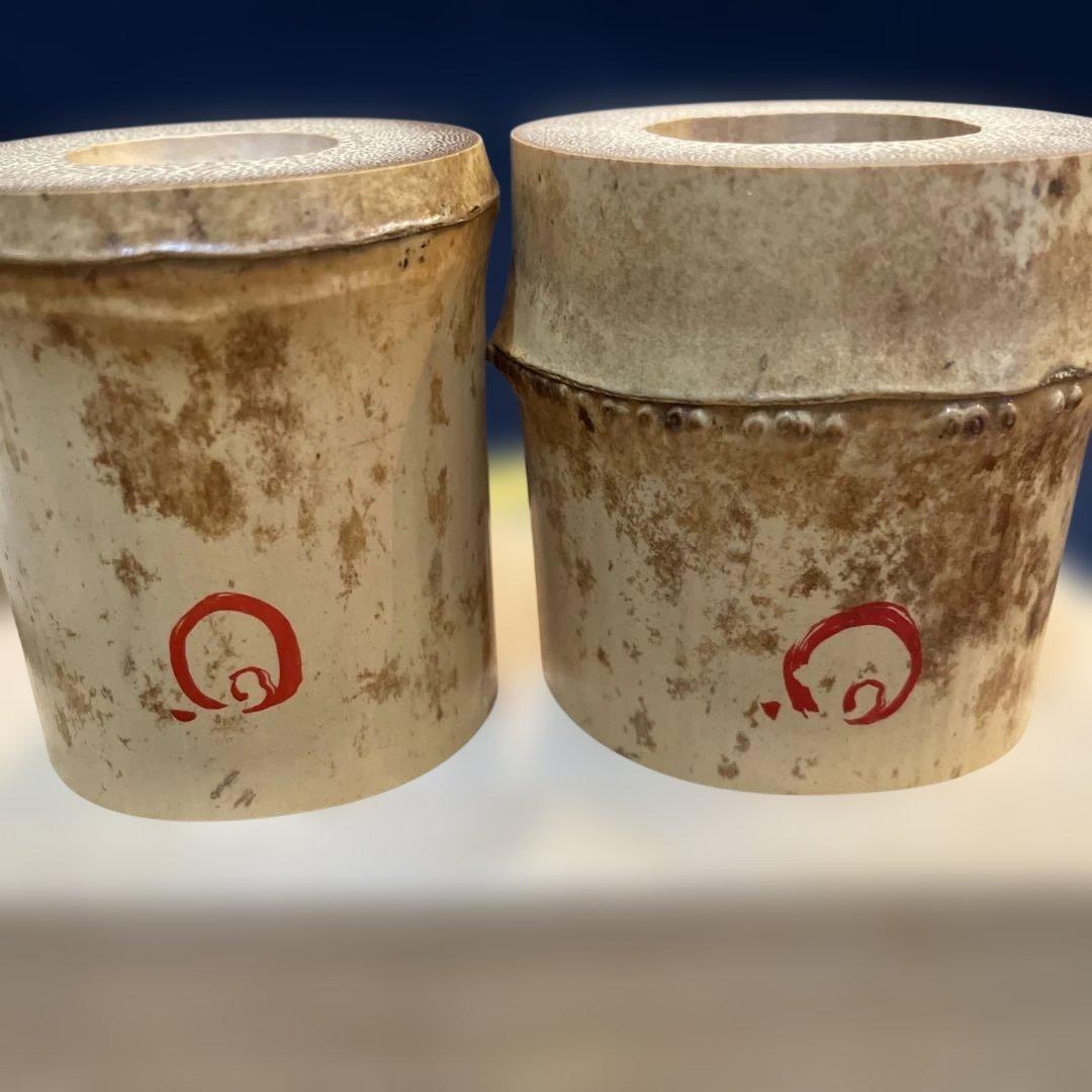 【竹田 益州】(和尚)花押・箱書『竹蓋置 一双』【高野 宗陵】(作)共箱※美品