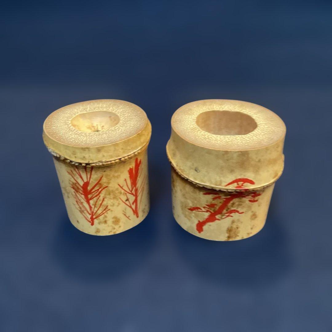 【竹田 益州】(和尚)花押・箱書『竹蓋置 一双』【高野 宗陵】(作)共箱※美品