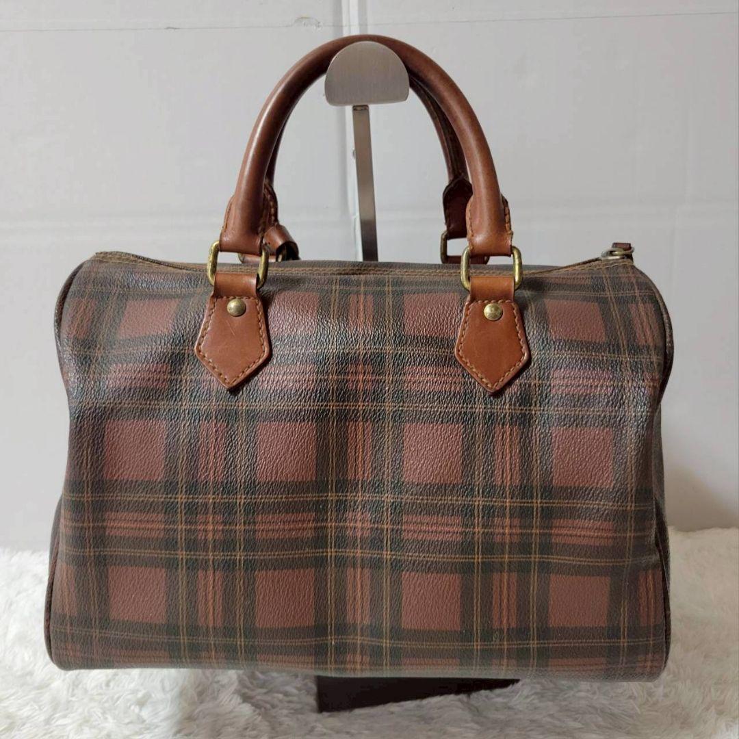 希少　ポロラルフローレン　ミニボストンバッグ　タータンチェック　ヴィンテージ　茶