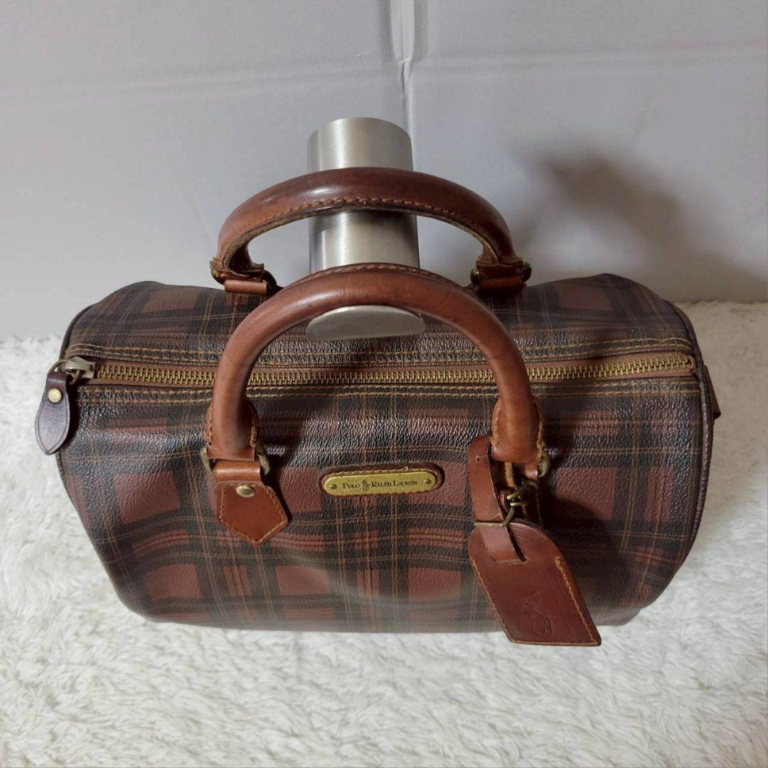 希少　ポロラルフローレン　ミニボストンバッグ　タータンチェック　ヴィンテージ　茶