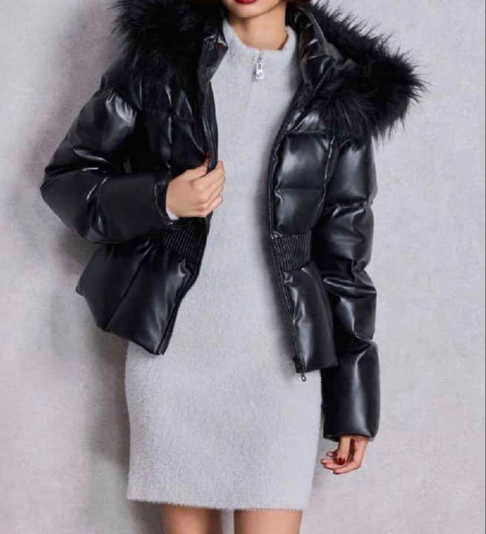 週末限定価格‼️GYDA ジェイダ ベルト付きフェイクレザーショートダウンコート