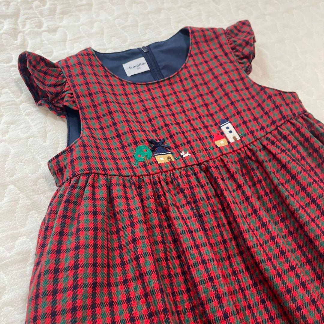 ファミリア　赤チェックワンピース９０