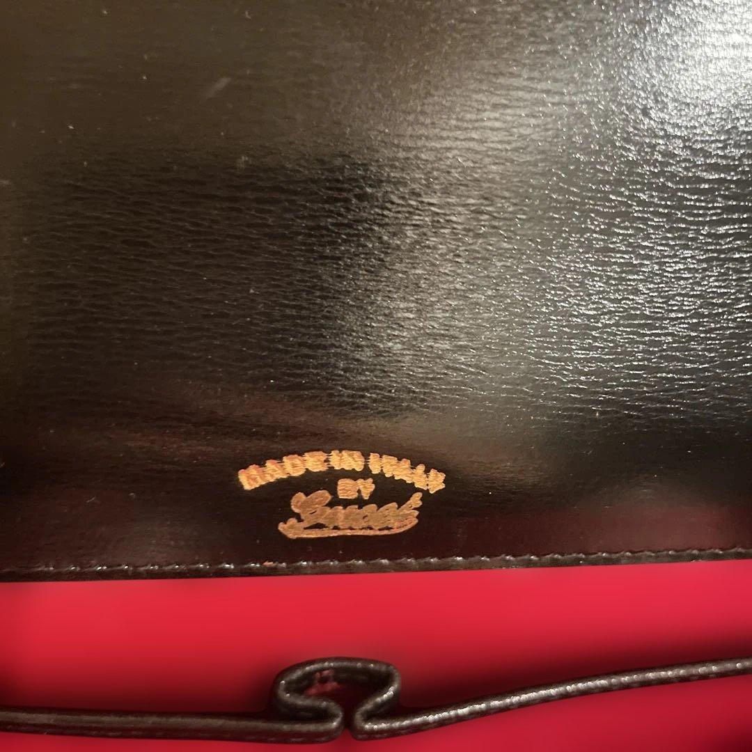 OLD GUCCI 黒レザー ハンドバッグ 赤い裏地