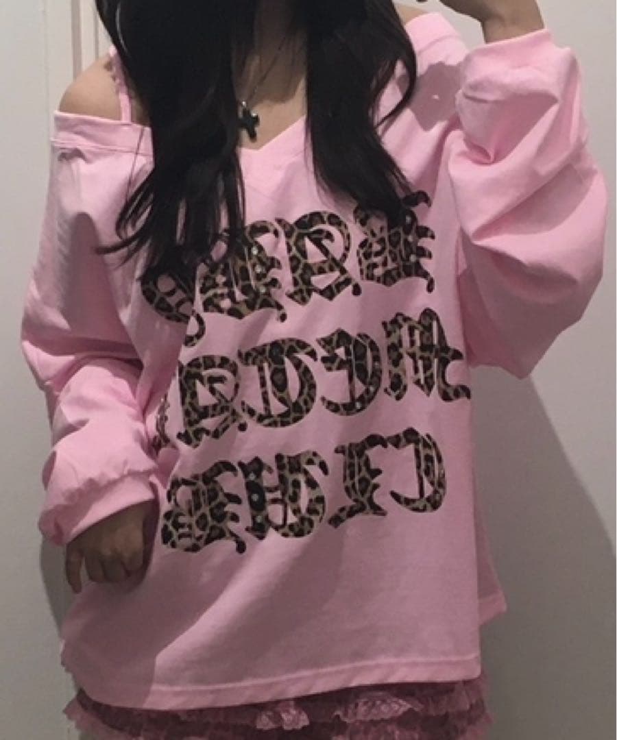 トップス babylclub Leopard logo string t pink