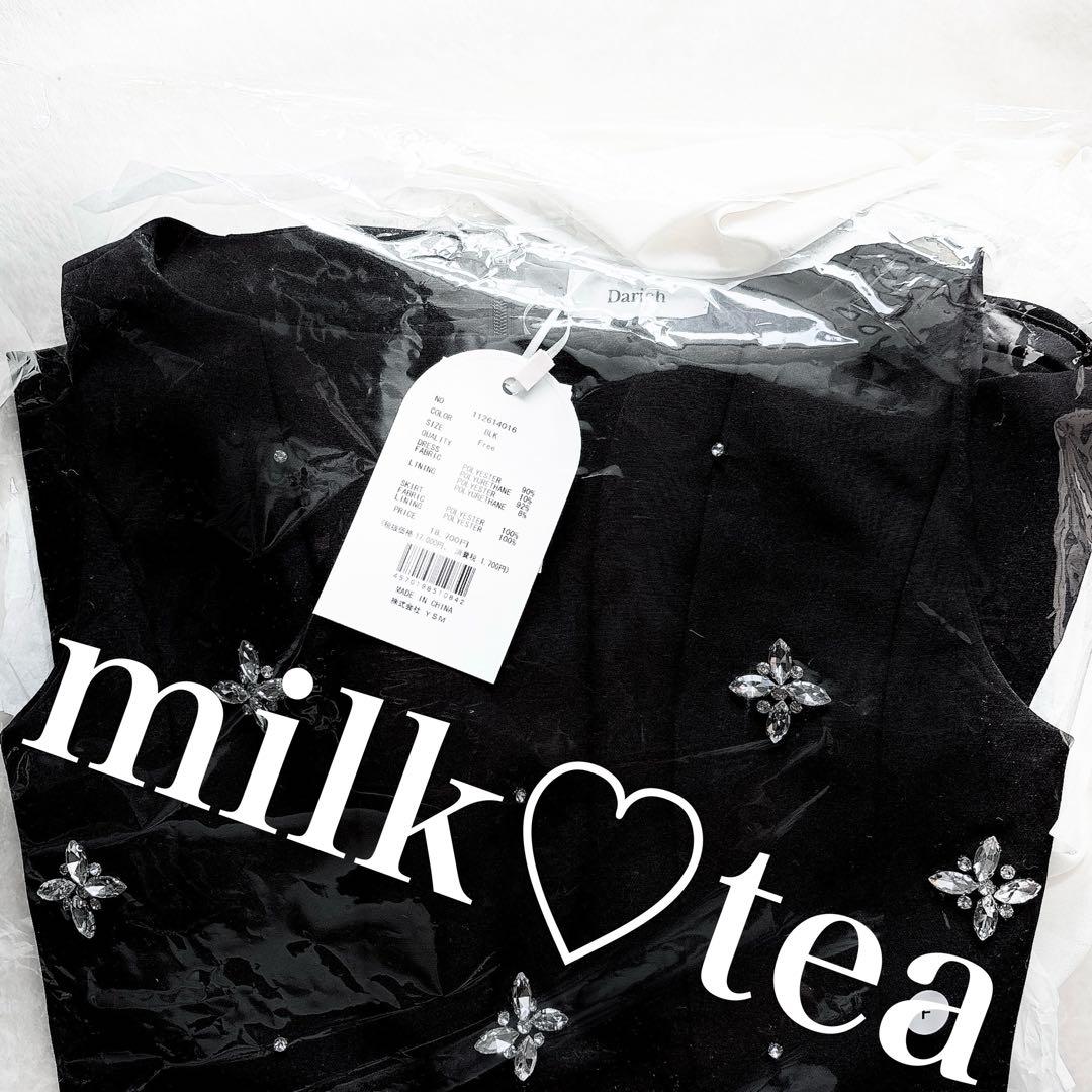 新品タグ付 ダーリッチ ブラック フリー ビジューフレアバルーンミニドレス