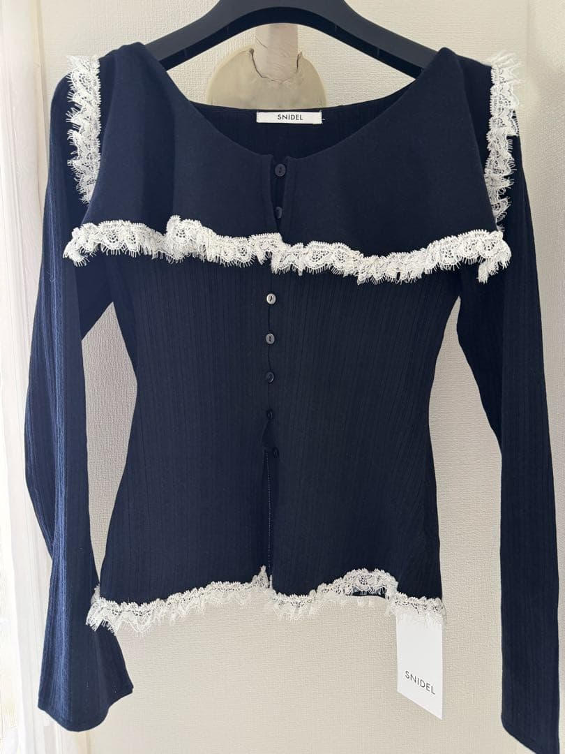 Sustainableビッグカラーレーストリムニットプルオーバー