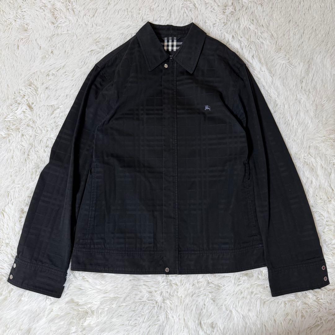 希少L バーバリーブラックレーベル ホースロゴ シャドーチェック ジャケット 黒
