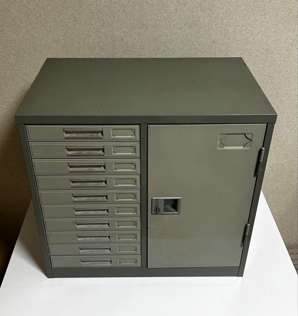 スチールレターケース　引出し10段+扉付棚　鍵無し