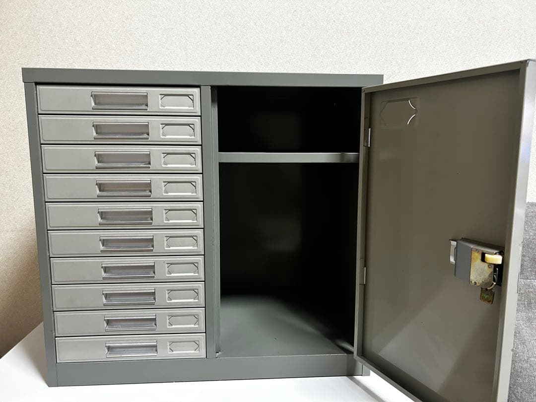 スチールレターケース　引出し10段+扉付棚　鍵無し