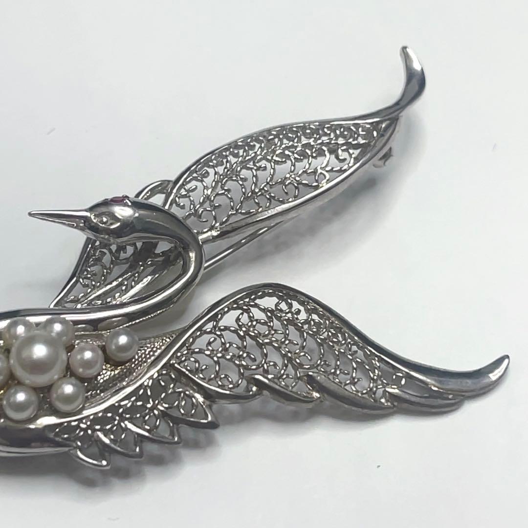 岩倉康二 銀製 白鳥ブローチ＆ペンダントトップ パール/ルビー付き 2way