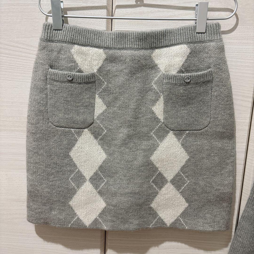 トップス Argyle ribbon knit set up gray