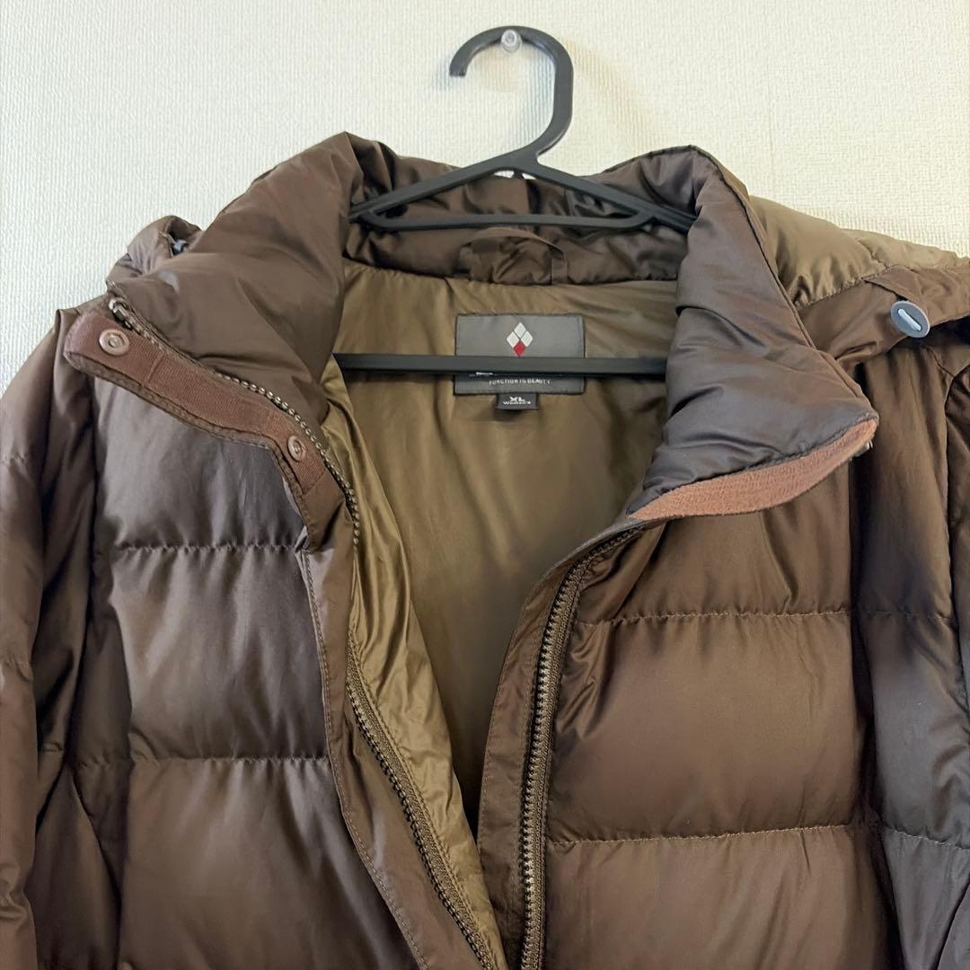 mont-bell フード付きロングダウンジャケット ブラウン