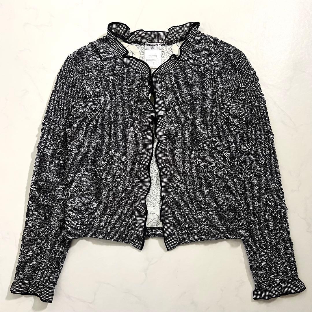 CHANEL ジャケット ボレロ 黒 ポップコーン カメリア カーディガン 40