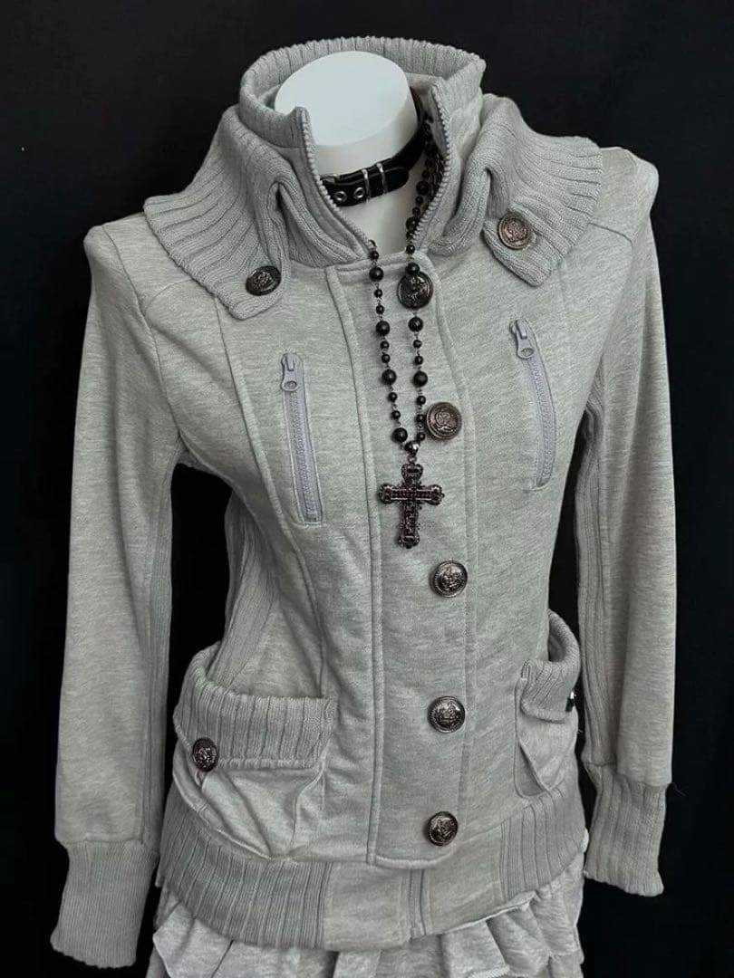 ハイネック トップス ジャケット グレー 地雷系 V系 ギャル