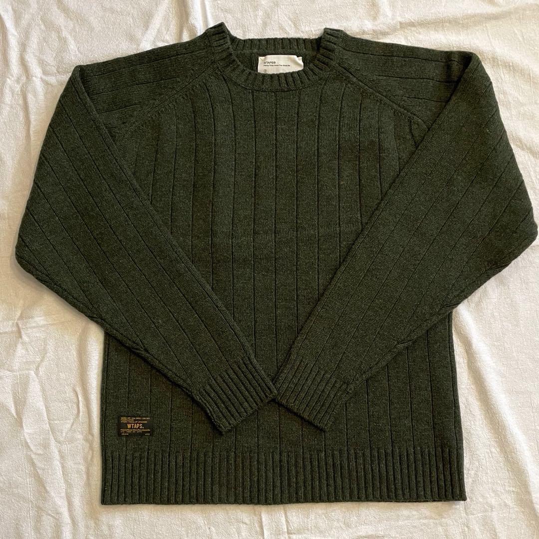 【2】WTAPS ニット セーター カーキ グリーン デッキ クルー