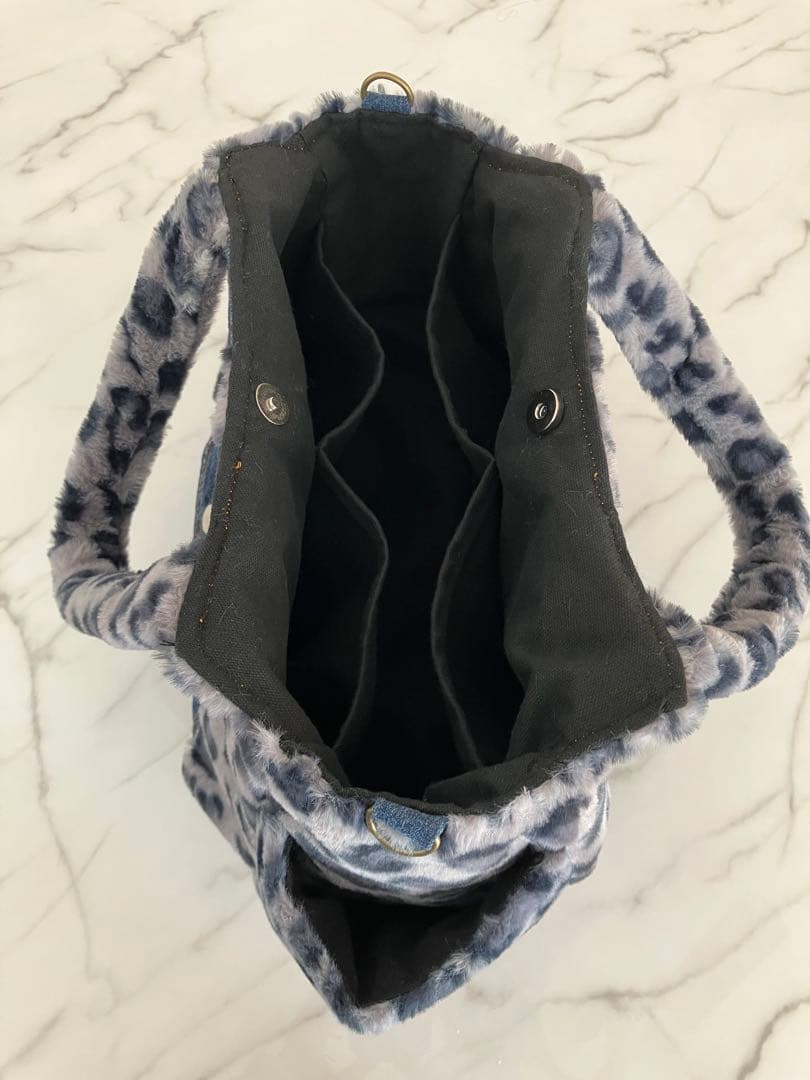 998 なしあめ　大きめヒョウ柄ふんわりデニムリメイクバック　2点