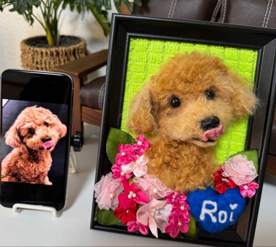 わんこ限定　うちの子プレート　わたわたペットの羊毛フェルト作品