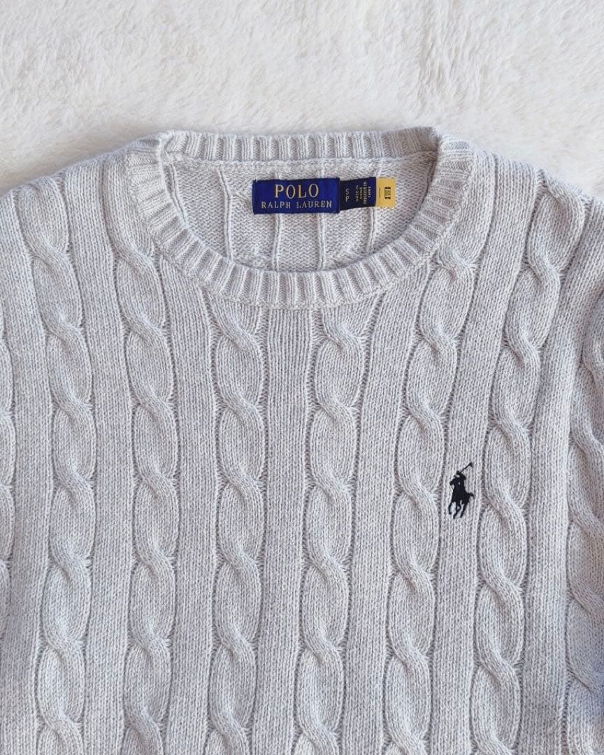 現行POLO RALPH LAUREN ケーブルニット　グレーホワイト