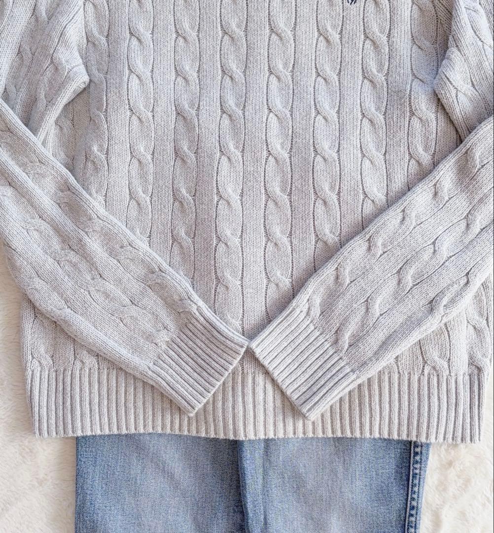 現行POLO RALPH LAUREN ケーブルニット　グレーホワイト
