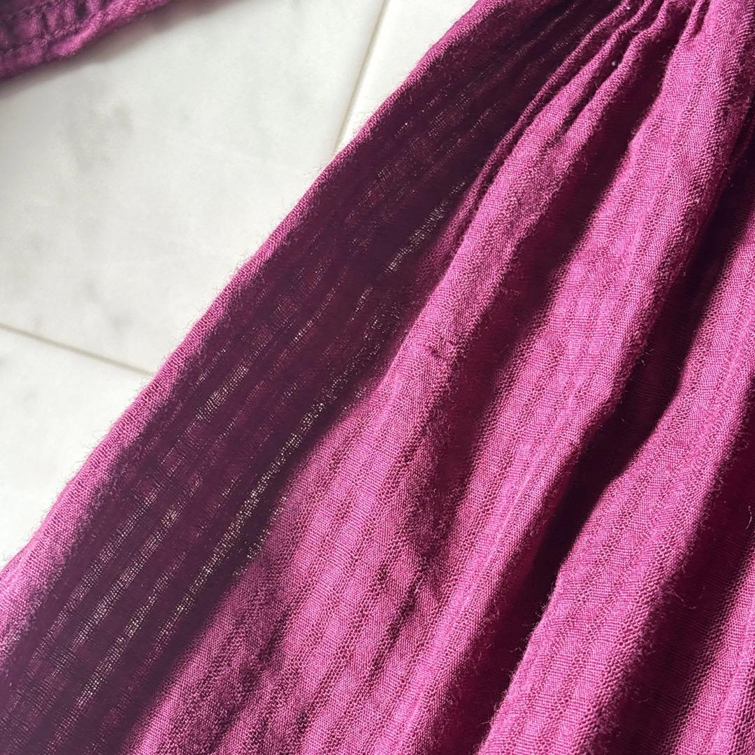 美品 メゾンドソイル ピンタック ギャザーブラウス コットンボイル 綺麗色