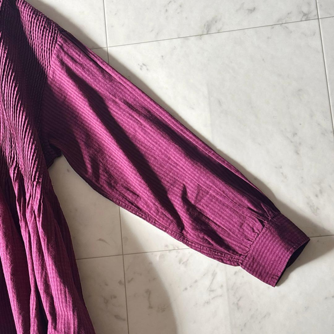 美品 メゾンドソイル ピンタック ギャザーブラウス コットンボイル 綺麗色