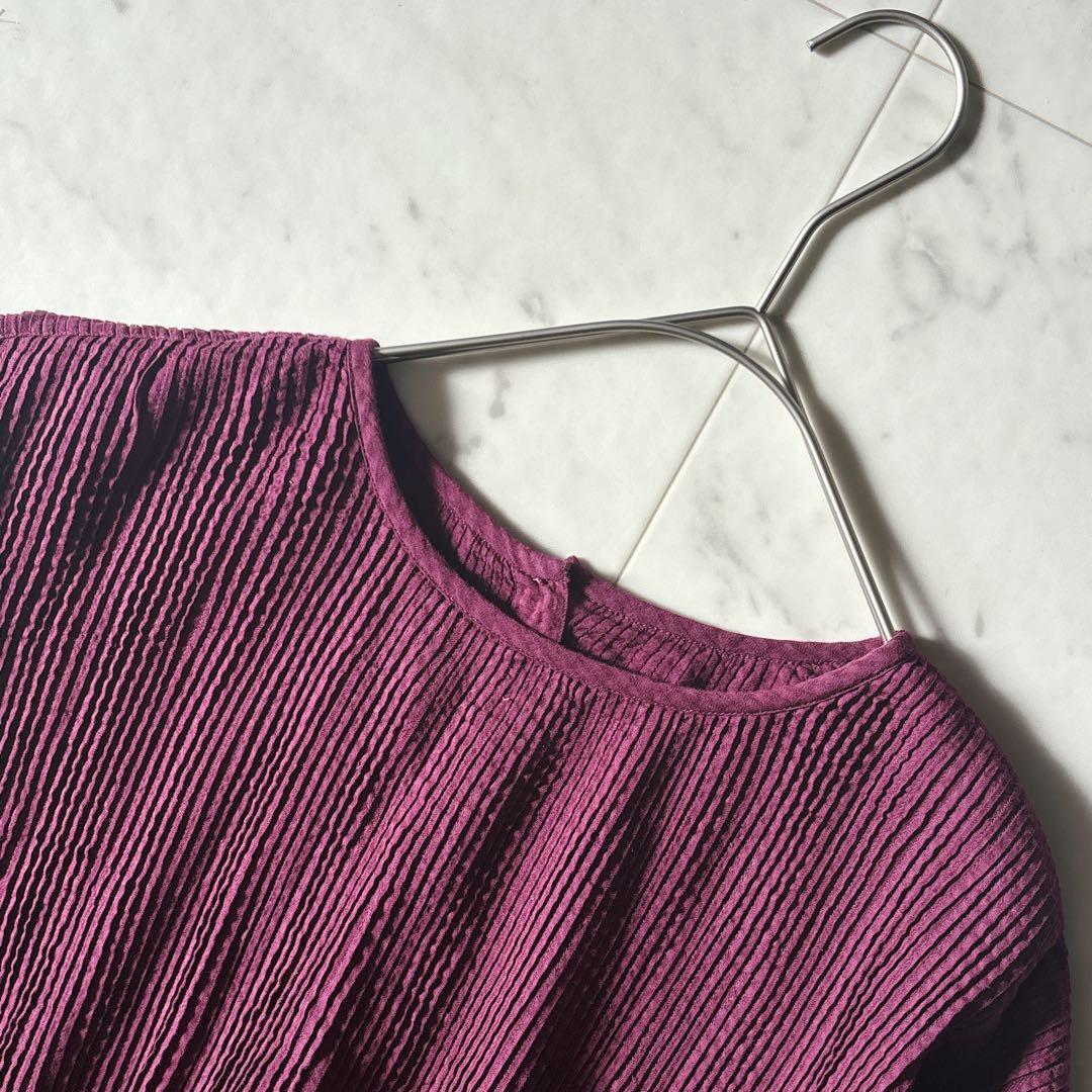 美品 メゾンドソイル ピンタック ギャザーブラウス コットンボイル 綺麗色