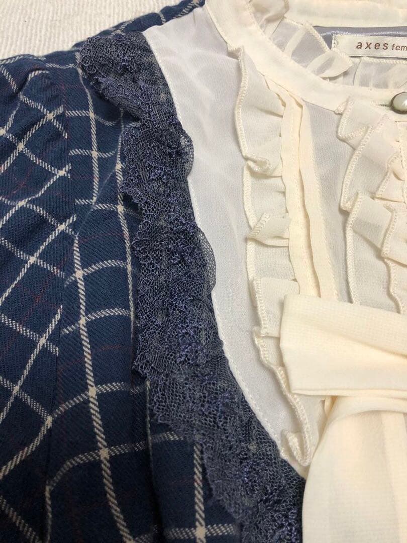 axes femmeリボン　フリルワンピース　チェック　リズリサ姫系