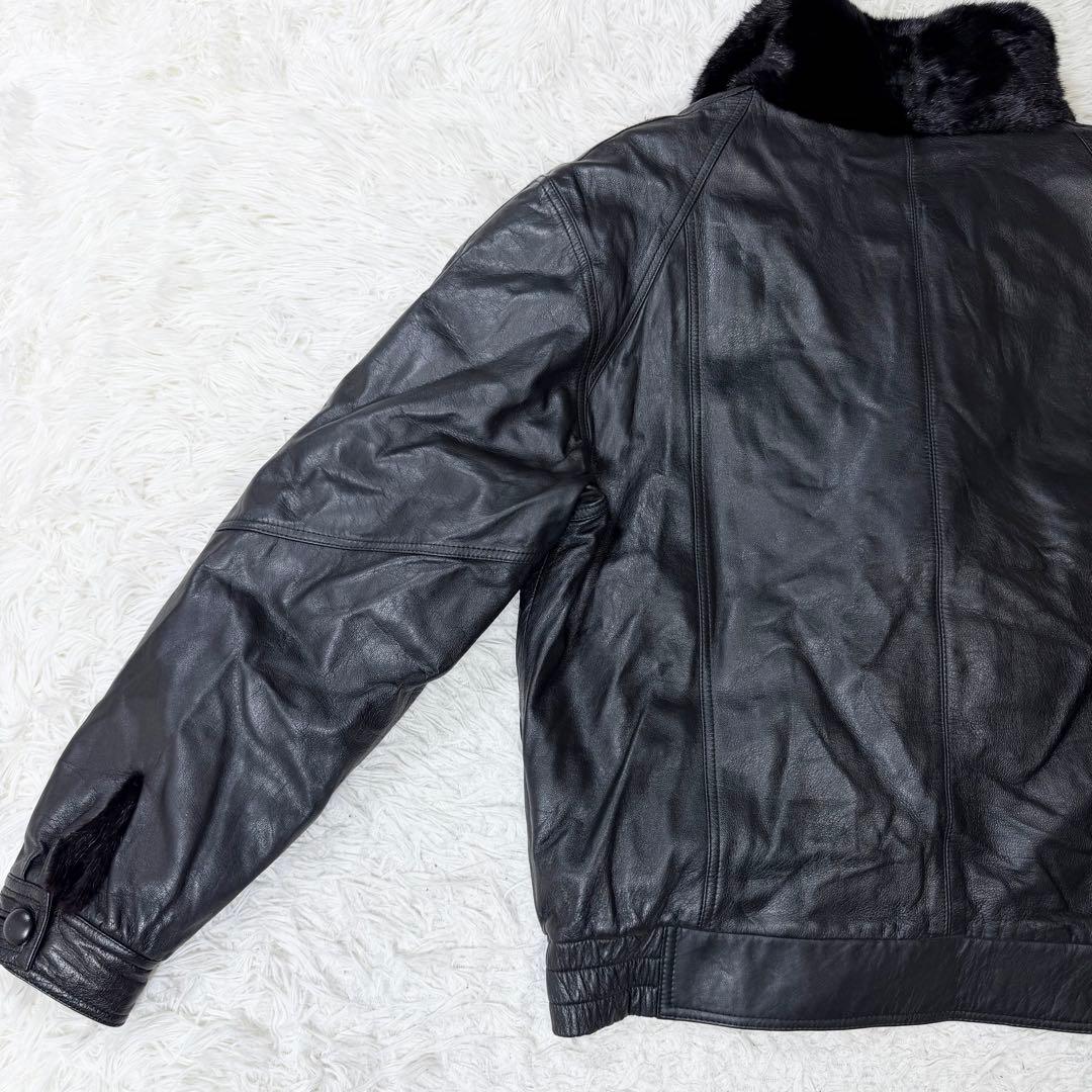 【希少デザイン】VINTAGE レザー　ミンク　リバーシブル　ダブルジャケット