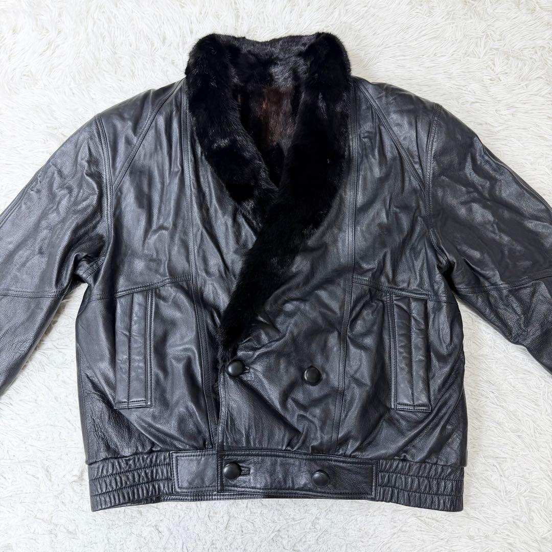 【希少デザイン】VINTAGE レザー　ミンク　リバーシブル　ダブルジャケット