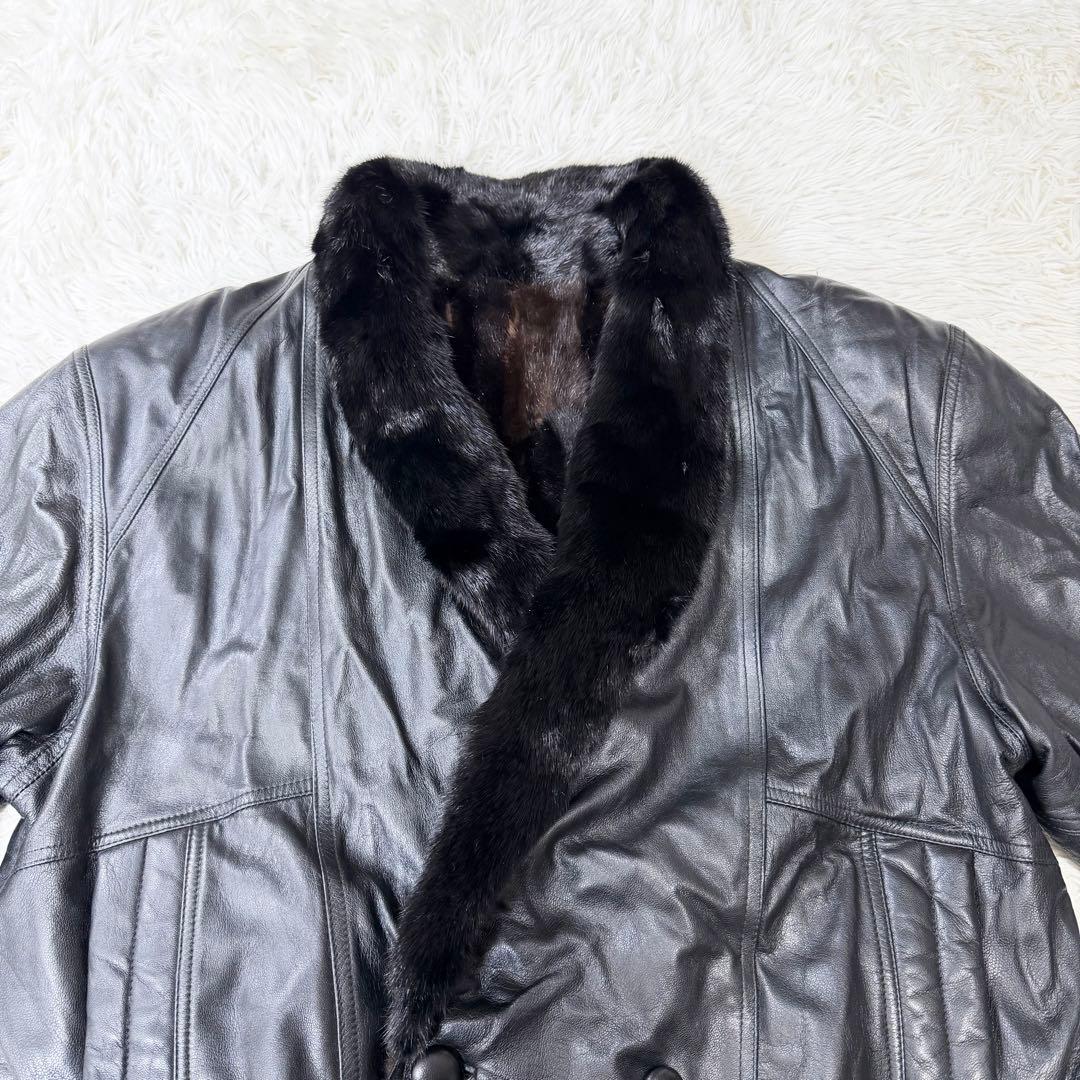 【希少デザイン】VINTAGE レザー　ミンク　リバーシブル　ダブルジャケット