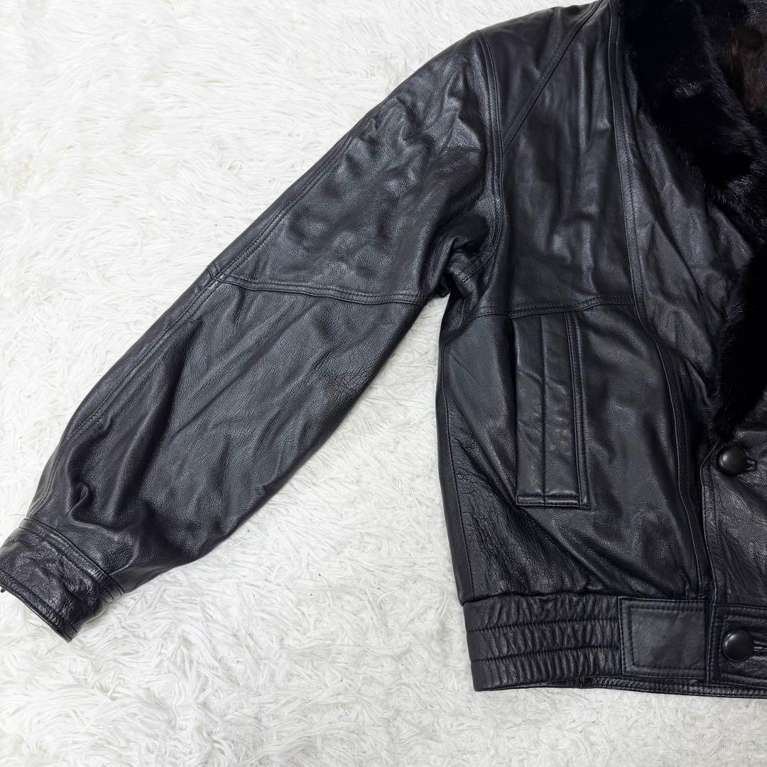 【希少デザイン】VINTAGE レザー　ミンク　リバーシブル　ダブルジャケット