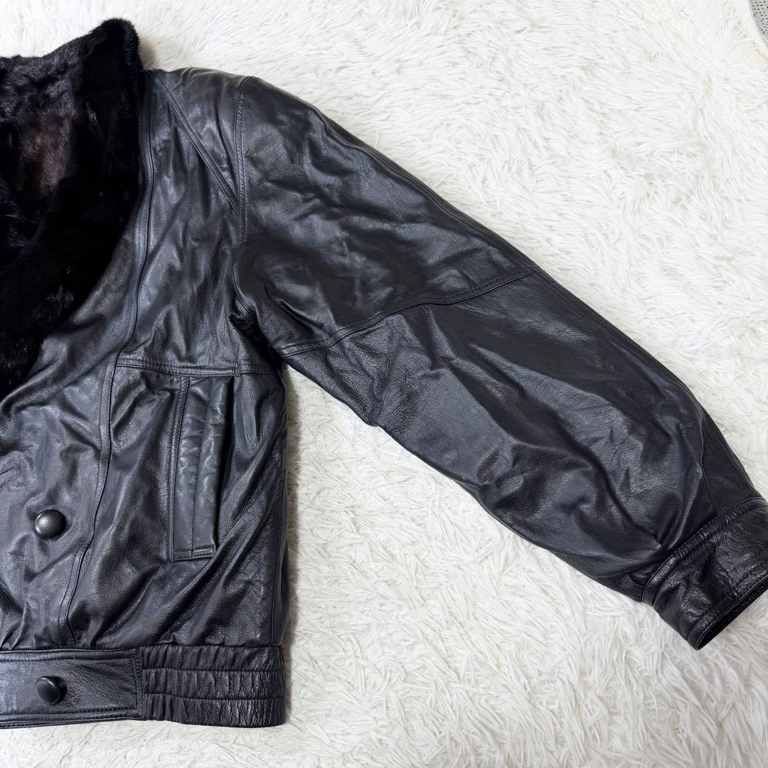 【希少デザイン】VINTAGE レザー　ミンク　リバーシブル　ダブルジャケット