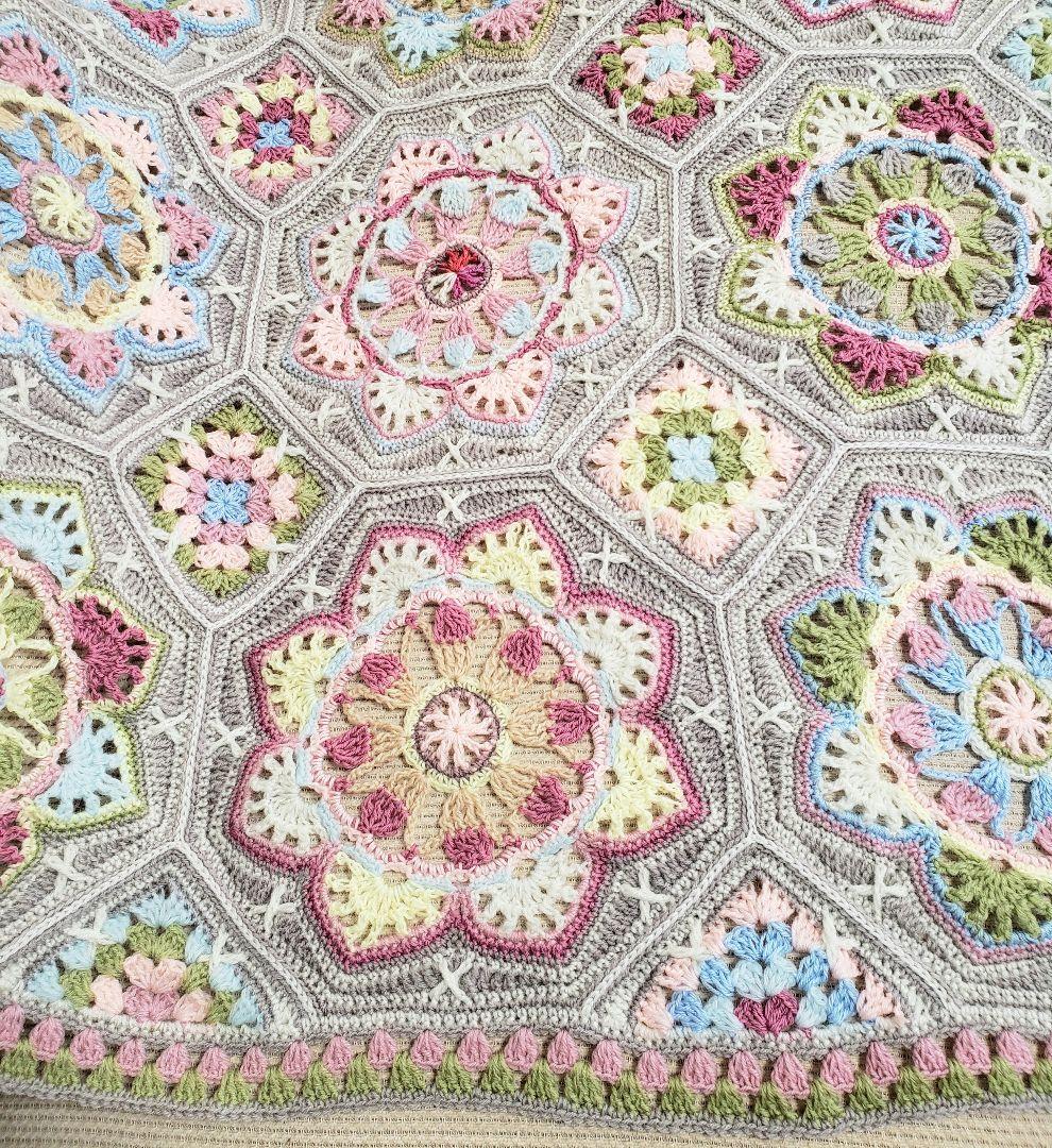 ペルシアンタイル☆マルチカバー　ブランケット　手編み　大判