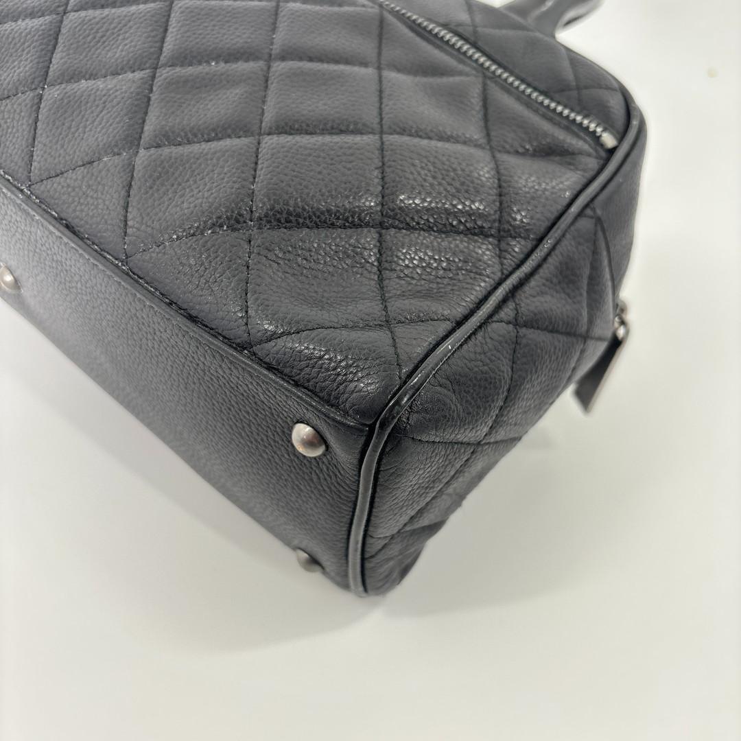 超極美品 シャネル キャビアスキン ハンドバッグ ミニボストンバッグ ブラック